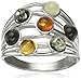 Amazon Collection Rhodium Plated Sterling Silver Multicolor Amber Highway Ring, Size 7