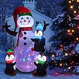 Kemper King 6 Foot Christmas Inflatables Snowman with Penguins, Airblown Inflatable Snowman with Red Hat/Branch Hands/Scarf, Lighted for Home Outdoor Yard Lawn Decoration