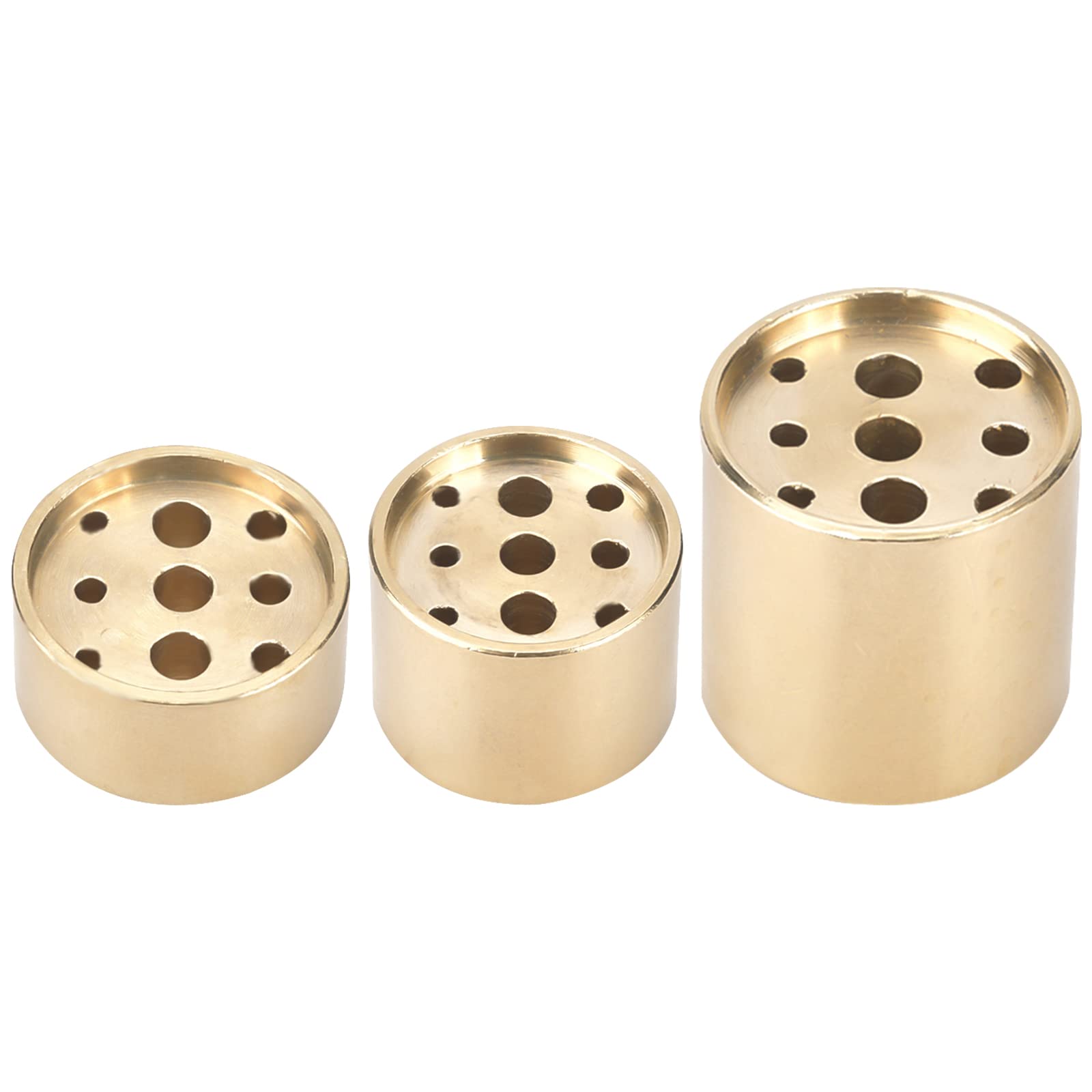 AHANDMAKER 3 Pcs Brass Incense Holder, 3 Style 9 Holes Light Gold Cylindrical Copper Burner for Stick, Tower, Coil, Cone - Indoor Outdoor Use