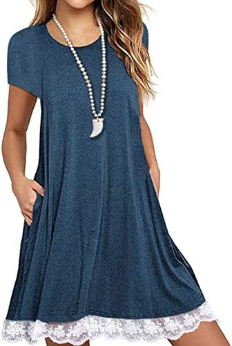 SHFZ Women's Short Sleeve T Shirt Dress Plus Size Summer Lace Tunic Dress with Pockets