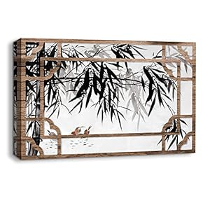 Canvas Wall Art Traditional Chinese Windows View Painting Artwork for Home Prints Framed - 12x18 inches