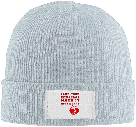 Unisex Take Your Broken Heart Make Into Heart Skull Cap Beanie Scarf Winter Cap Ash