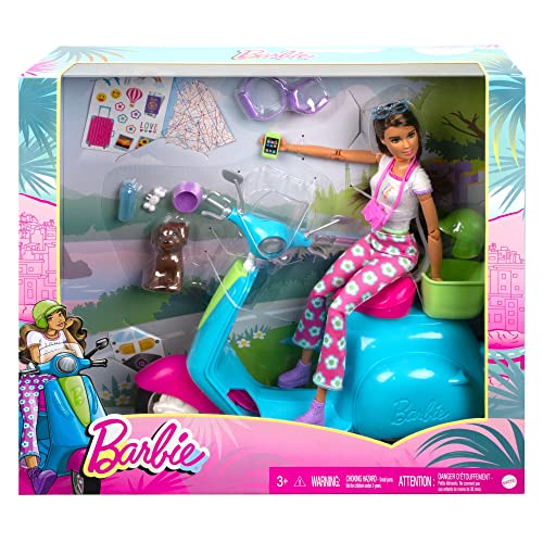 Barbie Fashionistas Doll and Scooter Travel Playset with Pet Puppy and