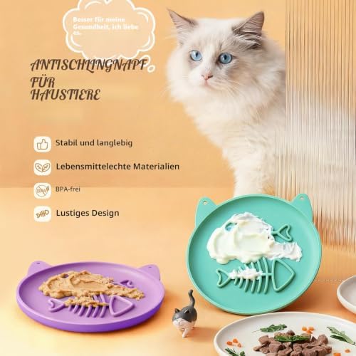 Langsamer Futternapf für Katzen, 2 Silikon-Katzenschüsseln, langsamer Futternapf, ideal für Trocken- und Nassfutter, leicht zu reinigen, interaktives Trainingsspielzeug