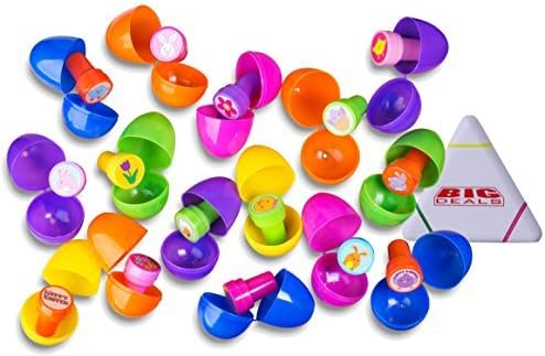 15 Easter eggs with toys inside, Filled with 15 Easter Toy stampers, Surprise Eggs Hinged Together for Easy Assembly Perfect Easter gift for kids with bonus highlighter from big deals