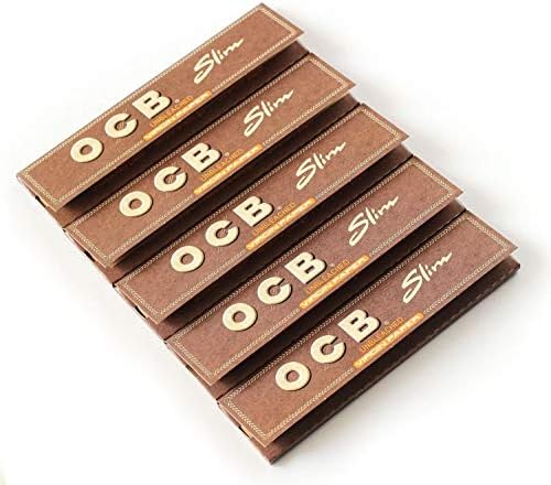 Radise (Pack of 5) OCB Slim Unbleached Brown Virgin Kingsize Cigarette Rolling Paper (32 Leaves)