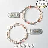 RTGS 5 Sets 15 Red Color Micro LED String Lights Battery Operated on 6 Feet Silver Color Wire
