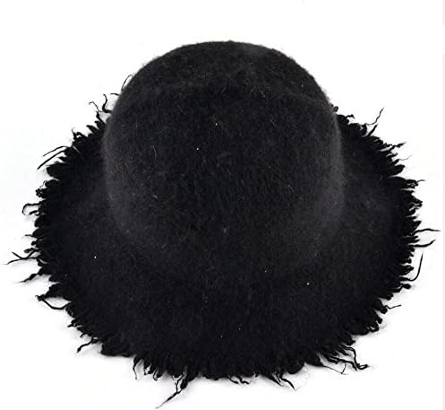 SYBKNSTW Women's Wool Sun Hat Autumn Fashion Tassel Floppy Caps Ladies Outdoor Solid Woollen Visor Hats Black