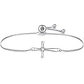 GAVU Slider Clasp 925 Sterling Silver Zirconia Cross Bracelet for Women, Dainty Sterling Silver Confirmation Bracelet