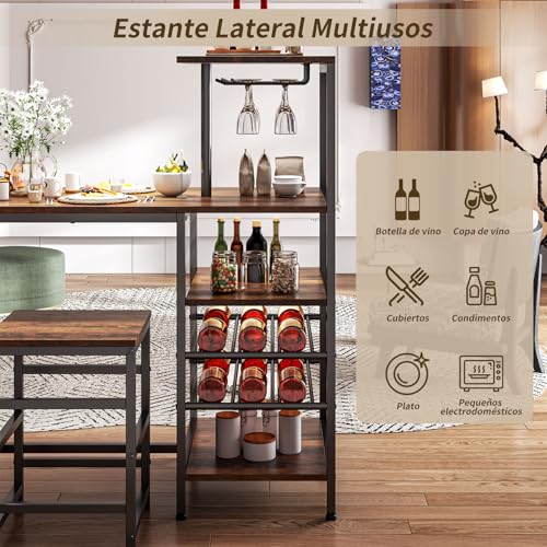 SIMPLE ESPACIO Barra de Cocina,Desayunador Tiene Seis Capas de Espacio de Almacenamiento,Mesa de Bar,Comedor Viene con Dos Sillas,con Estante para Copas Vino,Adecuado para Cocina y Bar(Color Retro)