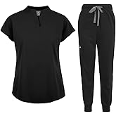 niaahinn Scrubs Set for Women Nurse Uniform Jogger Suit Stretch Top & Pants with Multi Pocket for Nurse Esthetician Workwear