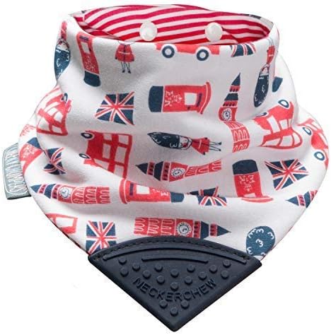 Teething Bibs for Toddlers and Babies - Bandana Style Dribble Bib with Silicone Teether - Multi Award Winning Neckerchew Design by Cheeky Chompers - Super Hygienic + Absorbent (London Town)