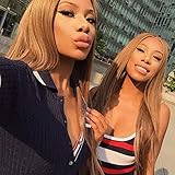 QD-Tizer Lace Front Blonde Wig Long Straight Hair Honey Brown Synthetic Lace Front Wigs for Women 22inch