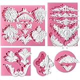 Funshowcase Baroque Style Curlicues Scroll Lace Fondant Silicone Mold for Sugarcraft, Cake Border Decoration, Cupcake Topper, Jewelry, Polymer Clay, Candle Accent, Crafting Projects, 5 in Set