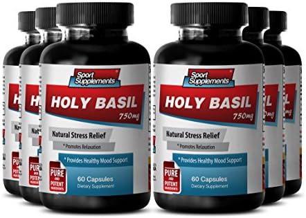 Holy Basil Tulsi Bulk - Holy Basil Extract 750mg - Immune System and Energy Booster with Holy Basil Supplement (6 Bottles 360 Capsules)