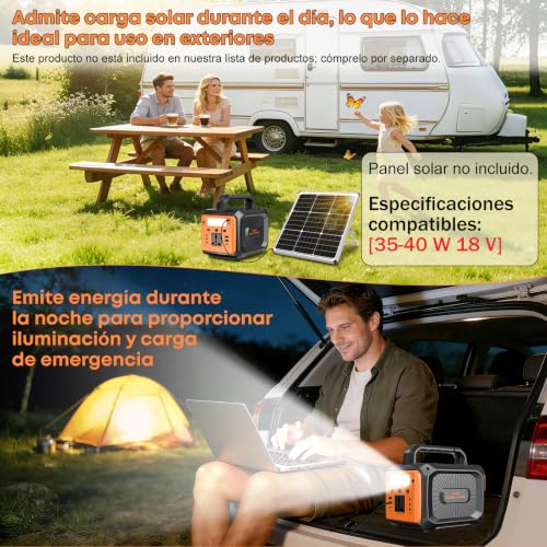 Banco de Energía Portátil con Iluminación LED y Reproductor de Música | Bateria de Emergencia para Casa, Cargador Multipuerto-3 DC, 1PD 2 USB y 1 AC, Estacion de Energia para Exteriores Campamento