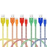 Short Micro USB Cable, OKRAY 1ft Nylon Braided 2.0 Sync Charging Cord USB Charger Compatible for Android, Samsung S7, Nexus, LG, HTC, Sony, Charging Station (5 Pack, Red Green Blue Orange Yellow)