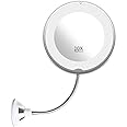 Flexible Gooseneck LED Lighted 10X Magnifying Makeup Mirror with Power Locking Suction Cup, Bright Diffused Light and 360 Degree Swivel, Portable Cordless Travel and Home Bathroom Vanity Mirror