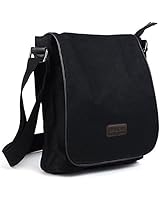 Eshow men's Shoulder Bag Cross Bag Messenger Bag Daily Bag Purse For School Cycling Biking Short Traveling Casual Leather Canvas IPAD Black