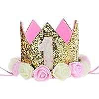 Baby Princess Tiara Crown,  Aiernuo Baby Girls Boys First Birthday Hat Sparkle Gold Flower Style (1 Style)