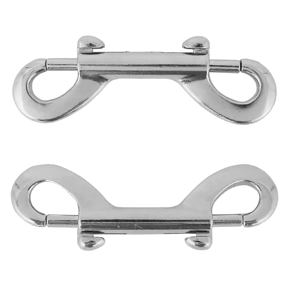 Bhogmeg 2 Pcs Double Ended Bolt Snap Hooks Zinc Alloy Double End Clip Silver Diving Clip Durable Trigger Snaps for Diving Dog Leash Key Chain Horse Tack Pet Feed Buckets