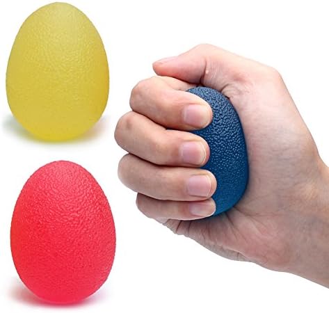 Stress Ball, 3 Pack Squishy Relief Grip Balls Hand Therapy Grip Squeeze Grape Balls Hand Exercise Ball Finger Strengthener Ball Tear Resistant Non-Toxic Latex-Free (Oval, Yellow, red, Blue)