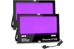 MELPO Black Light 80W Blacklight Flood Light Outdoor for Glow Party, Halloween Decoration, Body Paint, Fluorescent Poster, Stage Lighting，Neon Glow, IP66, US-Plug-Switch-5.9Ft Cord (2 Pack)