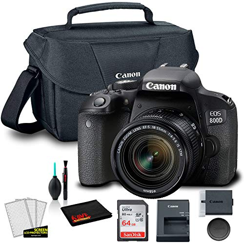 Canon EOS 800D DSLR Camera with 18-55mm Lens (1894C002AA) + Canon EOS Bag + Sandisk Ultra 64GB Card + Clean and Care Kit (International Model)