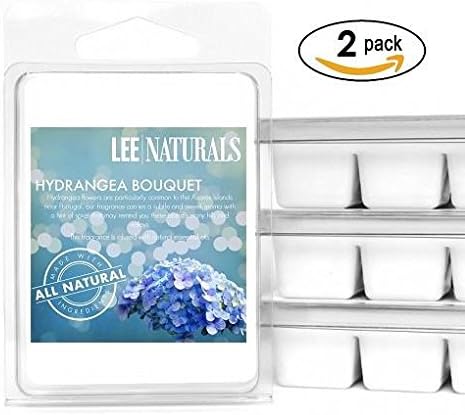 Lee Naturals Spring & Summer - (2 Pack) Hydrangea Bouquet Premium All Natural 6-Piece Soy Wax Melts. Hand Poured Naturally Strong Scented Soy Wax Candle Cubes
