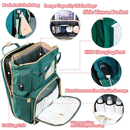 Diaper Bag Backpack with Foldable Baby Bed, Portable Travel