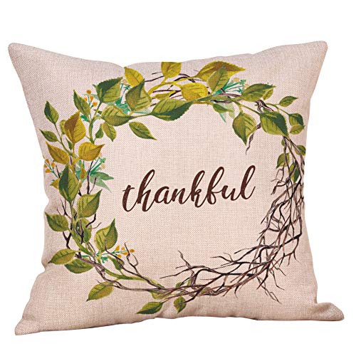 Muhuyi Set of 4 Fall Pillow Covers Autumn Theme Farmhouse Decorative, Fall Garland Throw Pillow Covers 18 x 18 Inch for Halloween and Thanksgiving Home Decoration - Thumbnail 4