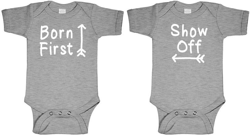 Born First - Show Off! - Twins Siblings - Two Infant Bodysuit Combo