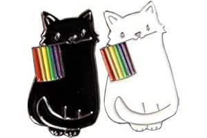 XKYDYF 2pcs Cartoon Black and White Rainbow Cat Enamel Brooches Tabby Cat Lapel DIY collocation Denim Jacket Pins Kitty Badges Gift for Lover Friends Couple