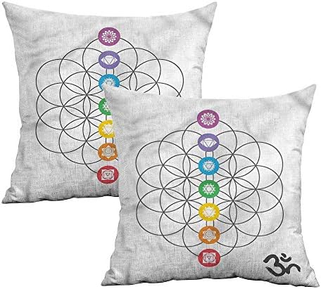 Sacred Geometry Square Personalized Pillowcase Chakra Point Rings Square Kids Pillowcase Cushion Cases Pillowcases for Sofa Bedroom Car W 16" x L 16" 2 pcs
