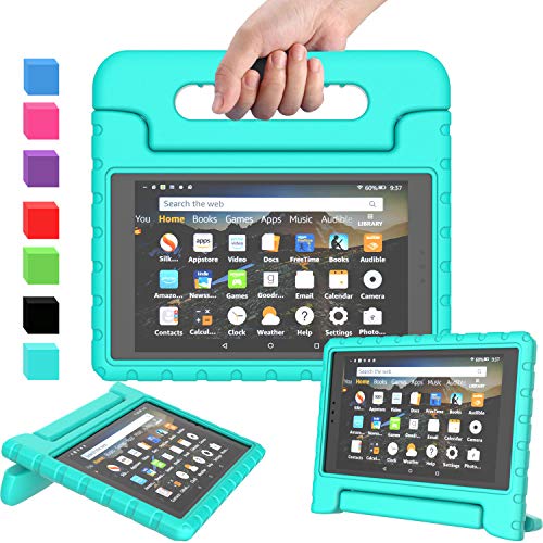 AVAWO Shock Proof Case for Fire HD 8 2017/2018 Tablet - Kids Shockproof Convertible Handle Light Weight Protective Stand Case for Fire HD 8-inch (7th/8th Generation, 2017/2018 Release), Turquoise