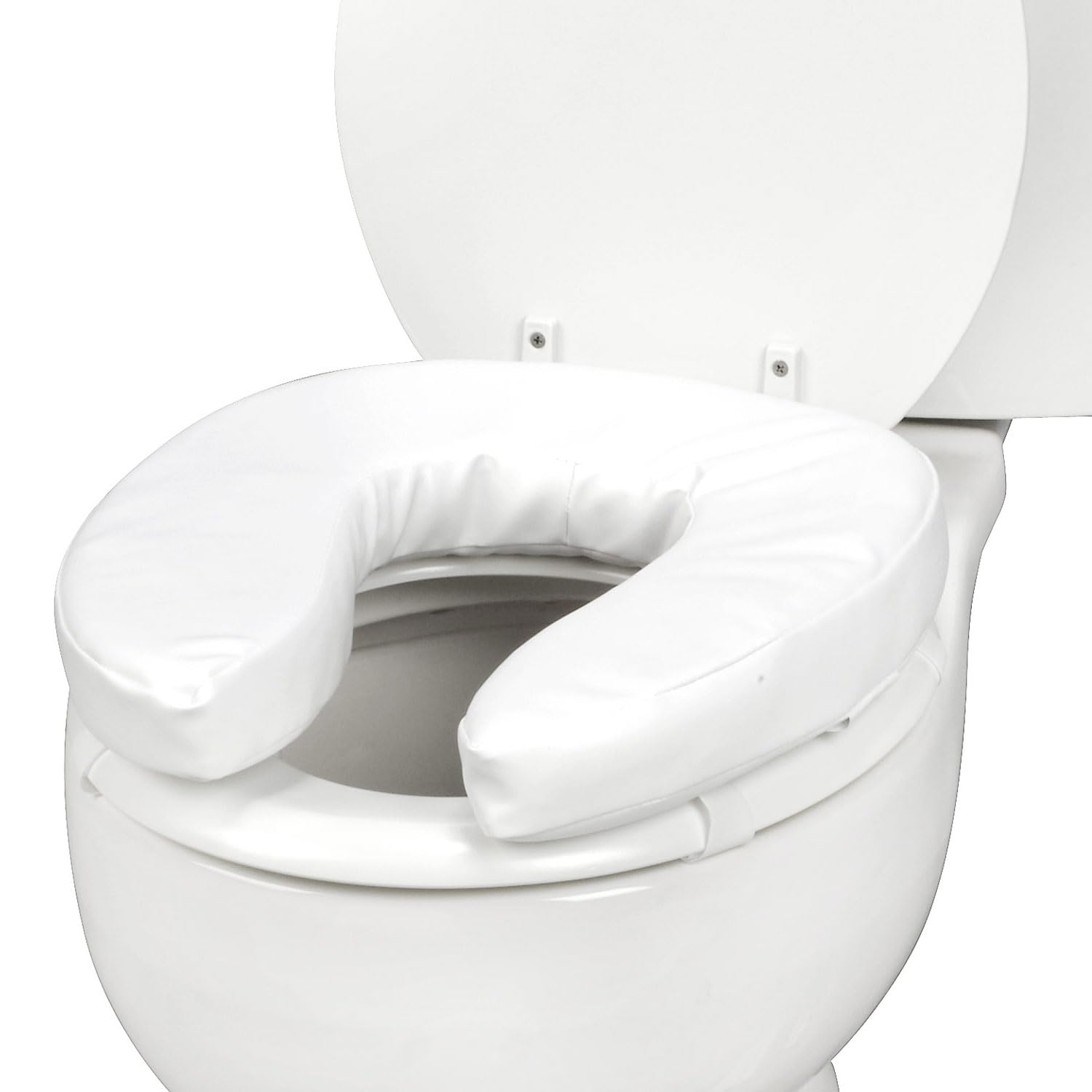 DMI White Vinyl Cushion Toilet Seat, Padded, Standard Bowl, Hook And Loop Fasteners, Model 520-1246-1900