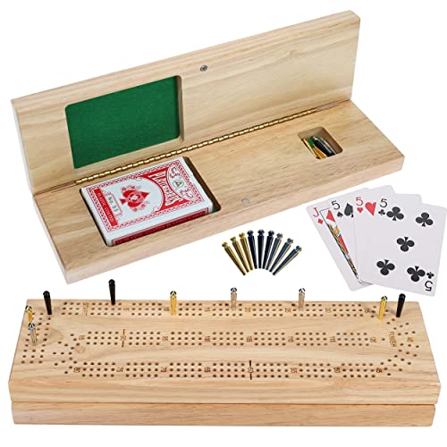 WE Games Wooden Cribbage Board Game Set, Continuous 3 Track for 23