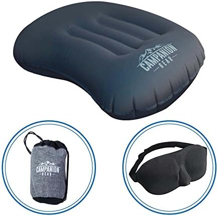 Campanion Gear Inflatable Ultralight Camping Backpacking Pillow by Travel and Beach Pillow - Ergonomic Back Neck Lumbar Support for Office Chair with a Free Sleeping Eye Mask and Case