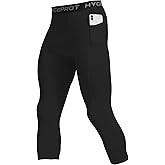 HYCOPROT Men's 3/4 Compression Pants with Pockets Running Workout Athletic Tights Capri Leggings Base Layer Basketball Gym