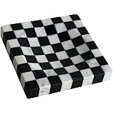 StonePlus Marble Stone Black and White Checkerboard Square Small Splicing Mosaic Tray Jewelry Dish (Black and White)