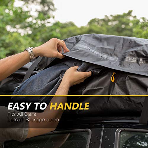 AIRKOUL Car Top Carrier Roof Bag Waterproof Rooftop Cargo Carrier Bag with Protective Mat and 4 Pcs Heavy Duty Straps for Vehicles with or Without Racks, 15 Cubic feet