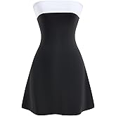 winkbay Women's Strapless Mini Dress Elegant Color Block Cocktail Evening Party Tube Top Dresses