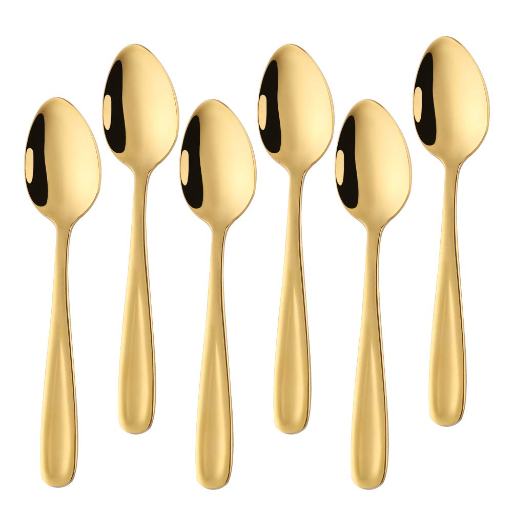 Buyer Star 5.32 Inch Small Spoons Set of 6, Stainless Steel Coffee Spoon Set, Mini Dessert Spoons Teaspoons Tiny Stirring Spoon Demitasse Espresso Coffee Spoons (6, Gold)
