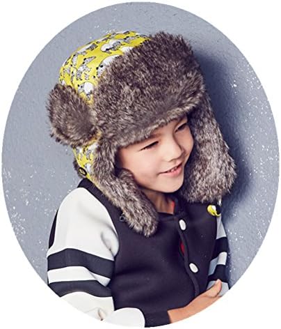 5~10 Kids Fleece Fur Trapper Hats Lovely Anteaters Patterns Warm Aviator Hat Snow Skiing Bomber Caps (Yellow)