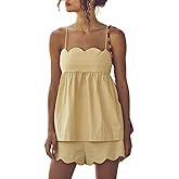 ROAONOCOMO Women 2 Piece Lounge Shorts Set Spaghetti Strap Peplum Cami Top Babydoll Pj Set Casual 2 Piece Pajama Outfit