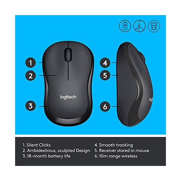 Logitech-M220-Wireless-Mouse-Silent-Buttons-24-GHz-with-USB-Mini-Receiver-1000-DPI-Optical-Tracking-18-Month-Battery-Life-Ambidextrous-PC-Mac-Laptop-Charcoal-Grey Logitech M220 SILENT Wireless Mouse, 2.4 GHz with USB Receiver, 1000 DPI Optical Tracking, 18-Month Battery…