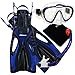Promate 4570, bu, LXL, Junior Snorkeling Scuba Diving Mask Dry Snorkel Fins Set for Kids