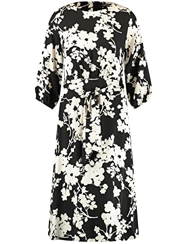 Taifun Women's Midi Dress with Floral Print Balloon Sleeves, 3/4 Sleeves, Elastic Sleeve Hem Dress, Long Sleeve Short Midi Dress, Floral Knee-Length, Black Patterned, 16