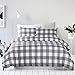 Vaulia Lightweight Microfiber Duvet Cover Set, Grid Pattern Design, Grey Color - Queen