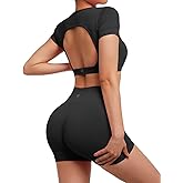 SUUKSESS 2 Piece Workout Sets for Women Open Back Gym Sets Woman Gym Shorts Pilates Crop Tops